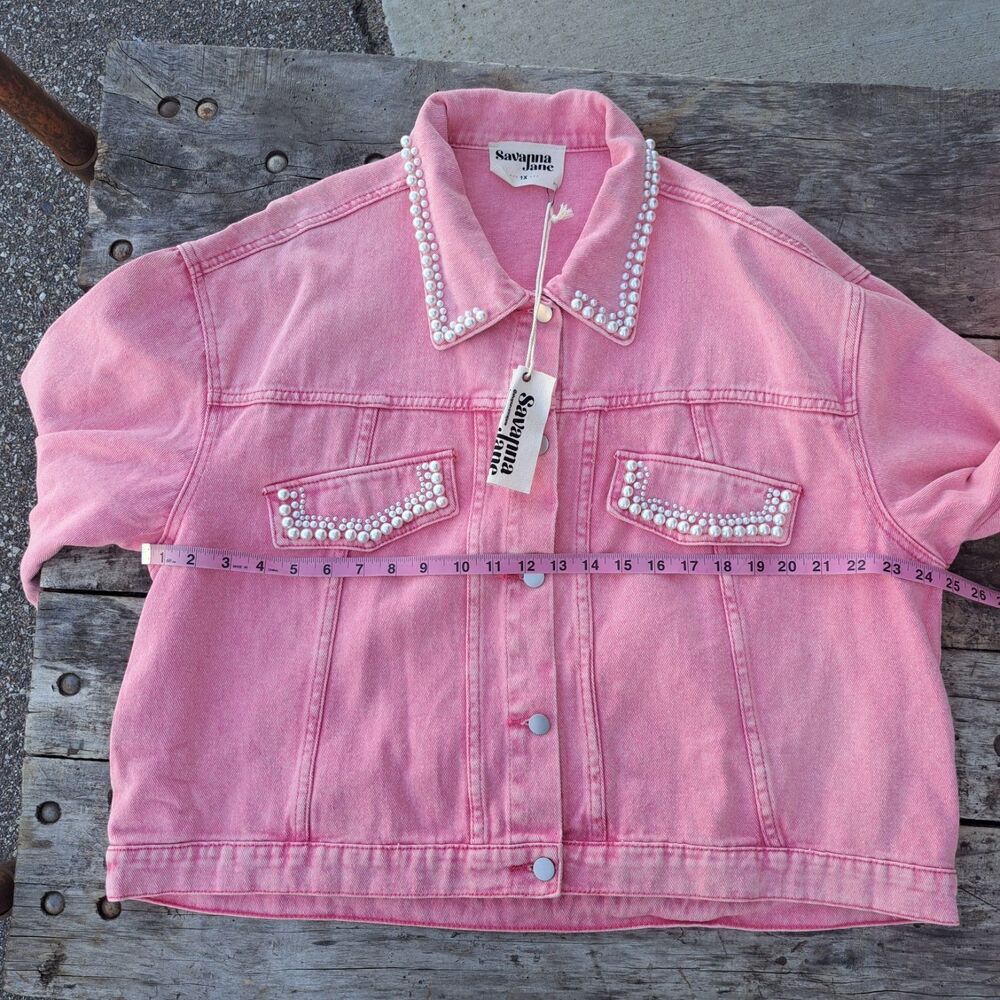 NEW Savanna Jane 1X PLUS SIZE Pink Denim Jacket Women's Pearl Western Cowgirl - Picture 8 of 10